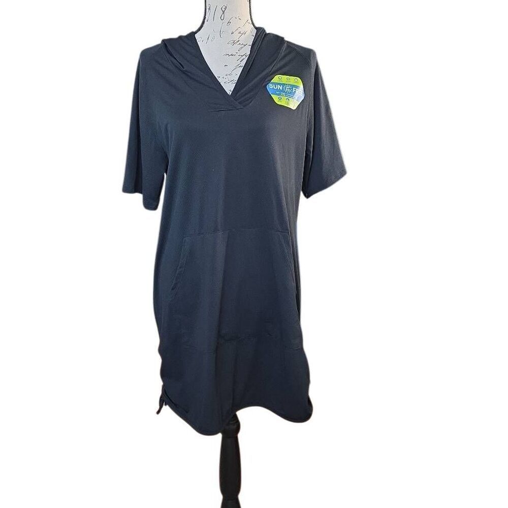 Free Country Women's Size XL Black Hooded UPF 50 Hooded Ruched Swim Cover
